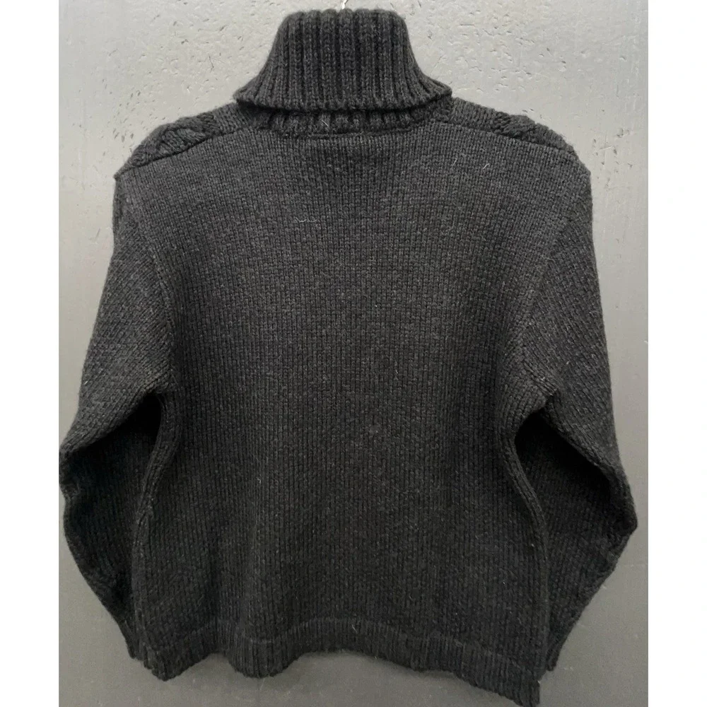 Peregrine Wool Sweater Women M Dark Gray‎ Black Cable Knit Turtleneck Fisherman